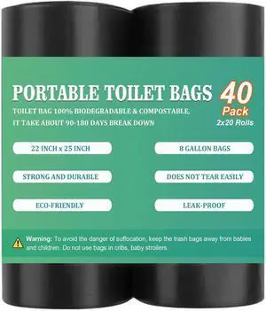 40PCS 8 Gallon Portable Toilet Bags for Camping, Biodegradable Porta Potty Bags - 8 Gal Waste Bags Fit for 5 Gallon Bucket, Camping Poop Bag 40PCS 8 Gallon Portable Toilet Bags for Camping, Biodegradable Porta Potty Bags - 8 Gal Waste Bags Fit for 5 Gallon Bucket, Camping Poop Bag