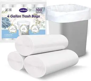 LainNeala Small Trash Bags 4 Gallon, 100 Count Small Garbage Bag Bathroom White Mini Trash Bag Trash Can Liners Unscented Small Garbage Bags for Bathroom Can LainNeala Small Trash Bags 4 Gallon, 100 Count Small Garbage Bag Bathroom White Mini Trash Bag Trash Can Liners Unscented Small Garbage Bags for Bathroom Can
