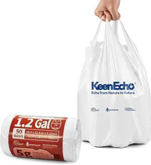 Small Trash Bags with Handles - Ocean Plastic Upcycling - Plastic Garbage Bags, Can Bin & Waste Basket Liner for Kitchen, Bathroom, Office and Pets,1.2 Gallon 50 Count White Small Trash Bags with Handles - Ocean Plastic Upcycling - Plastic Garbage Bags, Can Bin & Waste Basket Liner for Kitchen, Bathroom, Office and Pets,1.2 Gallon 50 Count White