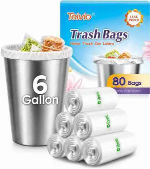 Teivio 6 Gallon 80 Counts Medium Garbage Bags Trash Bags, Bathroom Trash Can Bin Liners, Plastic Bags for home office kitchen,Garden Outdoors waste,Clear Teivio 6 Gallon 80 Counts Medium Garbage Bags Trash Bags, Bathroom Trash Can Bin Liners, Plastic Bags for home office kitchen,Garden Outdoors waste,Clear