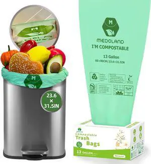 BPI Certified Compostable Trash Bags 13Gallon (30 Count) - 3X Thicker Than Regular, Leak & Tear Resistant for Kitchen/Garden/Food Waste, 90-Day Breakdown in Home/Industrial Use, 0.91mils Plant-Based BPI Certified Compostable Trash Bags 13Gallon (30 Count) - 3X Thicker Than Regular, Leak & Tear Resistant for Kitchen/Garden/Food Waste, 90-Day Breakdown in Home/Industrial Use, 0.91mils Plant-Based