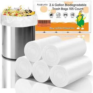 2.6 Gallon Small White Trash-Bag biodegradable - Mini compostable Garbage Bags bathroom For Bathroom Kitchen Office Car Can 105 Count 10 Liter Little Waste Basket Liners Unscented Acqkunlo 2.6 Gallon Small White Trash-Bag biodegradable - Mini compostable Garbage Bags bathroom For Bathroom Kitchen Office Car Can 105 Count 10 Liter Little Waste Basket Liners Unscented Acqkunlo