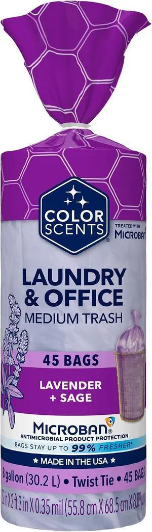 Color Scents 8 Gallon Trash Bags Twist Tie 45 Count Lavender + Sage Color Scents 8 Gallon Trash Bags Twist Tie 45 Count Lavender + Sage