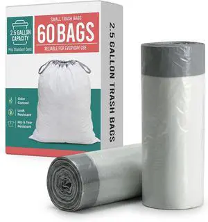Small Trash Bags 2.5 Gallon (6L), 60 Count Premium Heavy Duty Garbage Bags Small Trash Bags 2.5 Gallon (6L), 60 Count Premium Heavy Duty Garbage Bags