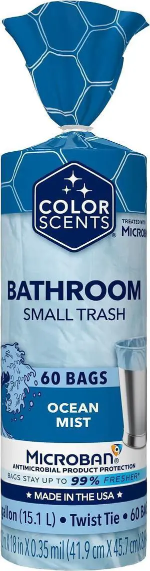 Color Scents 4 Gallon Small Trash Bags Twist Tie 60 Count Ocean Mist Color Scents 4 Gallon Small Trash Bags Twist Tie 60 Count Ocean Mist