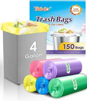 Teivio Small Colorful Clear Trash Bags 4 Gallon 150 Count Garbage Bags Teivio Small Colorful Clear Trash Bags 4 Gallon 150 Count Garbage Bags