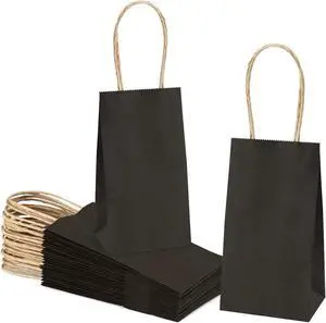 Poever Small Kraft Paper Bags 25 Pack Mini Black Paper Bags 3.5x2.4x6.7 Small Gift Bags with Handles Bulk for Party Favor Business Poever Small Kraft Paper Bags 25 Pack Mini Black Paper Bags 3.5x2.4x6.7 Small Gift Bags with Handles Bulk for Party Favor Business