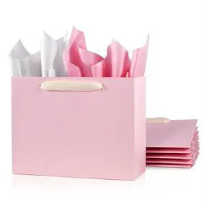 Padiaet 6 Pack Medium 10.5"x4"x8.1" Pink Gift Bags with Tissue Papers, Kraft Shopping Bags with Ribbon Handles, Retail Wrapping Set for All Occasions Padiaet 6 Pack Medium 10.5"x4"x8.1" Pink Gift Bags with Tissue Papers, Kraft Shopping Bags with Ribbon Handles, Retail Wrapping Set for All Occasions