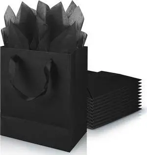 KEEPARTY 9 inch Black Gift Bags with Ribbon Handles Kraft Paper Shopping Bags with Tissue Paper for Party Business Wedding Birthday Graduation Fathers Day (Black 9 Inches,) KEEPARTY 9 inch Black Gift Bags with Ribbon Handles Kraft Paper Shopping Bags with Tissue Paper for Party Business Wedding Birthday Graduation Fathers Day (Black 9 Inches,)