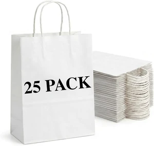 DEWJDFSC 25Pcs White Paper Gift Bags with Handles Bulk Medium 8.3x4.3x10.5 Inch White Kraft Paper Bags for Gifts, Festival, Shopping, Retail, Party DEWJDFSC 25Pcs White Paper Gift Bags with Handles Bulk Medium 8.3x4.3x10.5 Inch White Kraft Paper Bags for Gifts, Festival, Shopping, Retail, Party