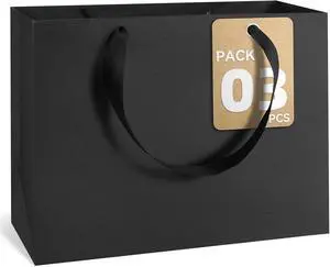 GEGIBOA Extra Large Black Gift Bags with Handles, 3 Pack 15x6x12 Inch GEGIBOA Extra Large Black Gift Bags with Handles, 3 Pack 15x6x12 Inch