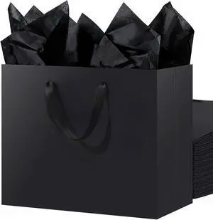 SHIPKEY 3 PCS Extra Large Black Gift Bags with 10 Black Tissue Papers SHIPKEY 3 PCS Extra Large Black Gift Bags with 10 Black Tissue Papers