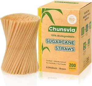 200 Pack Short Sugarcane Straws, 5 Inch Compostable Cocktail Straws, Stirrer Straws for Cold Drinks, Party, Bars - Sturdy Plastic-Free, Non-Soggy, Biodegradable Disposable Straws 200 Pack Short Sugarcane Straws, 5 Inch Compostable Cocktail Straws, Stirrer Straws for Cold Drinks, Party, Bars - Sturdy Plastic-Free, Non-Soggy, Biodegradable Disposable Straws