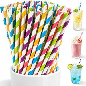 MAQIHAN 100PCS Paper Straws - Colorful Striped Disposable Drinking Straws MAQIHAN 100PCS Paper Straws - Colorful Striped Disposable Drinking Straws