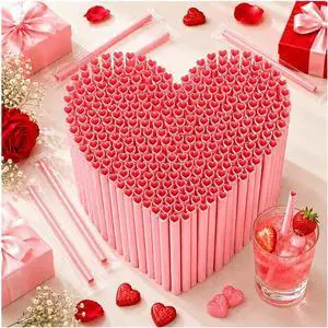 100 PCS Heart Shaped Straws, Individually Wrapped Pink Plastic Drinking Straws, 23 cm Disposable Cute Straws for Valentine's Day Wedding Bachelorette Birthday Party Decorations 100 PCS Heart Shaped Straws, Individually Wrapped Pink Plastic Drinking Straws, 23 cm Disposable Cute Straws for Valentine's Day Wedding Bachelorette Birthday Party Decorations
