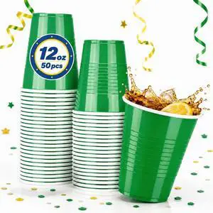Glotoch Green Disposable Plastic Party Cups 12 oz, 50 Count Glotoch Green Disposable Plastic Party Cups 12 oz, 50 Count