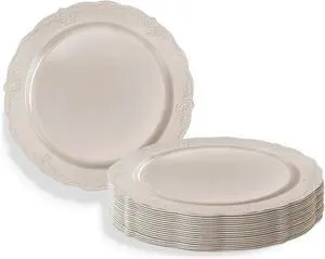 Silver Spoons Classic Cream Disposable Plastic Salad Plates - 9" (Pack of 20) - Ideal for Weddings, Parties & Special Occasions Silver Spoons Classic Cream Disposable Plastic Salad Plates - 9" (Pack of 20) - Ideal for Weddings, Parties & Special Occasions