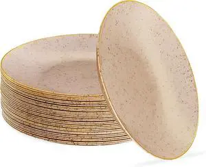 PLASTICPRO 30 Pack Disposable Plastic Plates Heavyweight Granite Look Elegant 7 inch Dinner Plates Pink with Gold Rim PLASTICPRO 30 Pack Disposable Plastic Plates Heavyweight Granite Look Elegant 7 inch Dinner Plates Pink with Gold Rim