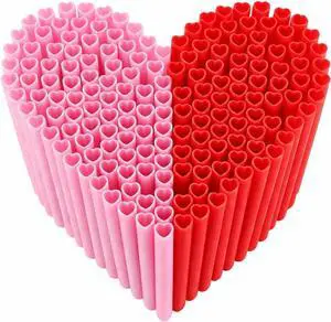 50 Pcs Red & Pink Heart Shaped Disposable Straws, Individually Wrapped 50 Pcs Red & Pink Heart Shaped Disposable Straws, Individually Wrapped