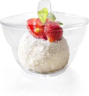 Oasis Creations Round Dessert Cup - 4.8 ounces - 50 Count - Lids & Spoons Included - Clear Plastic - Appetizer Cup - Parfait Cup - Dessert Cup -Disposable or Reusable Oasis Creations Round Dessert Cup - 4.8 ounces - 50 Count - Lids & Spoons Included - Clear Plastic - Appetizer Cup - Parfait Cup - Dessert Cup -Disposable or Reusable