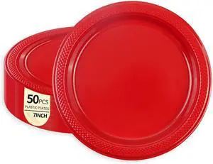 50 PCS Red Plastic Plates, 7 Inch Disposable Dessert Plates Cake Plates for Wedding Birthday Christmas Party Supplies (Red, 7 Inch) 50 PCS Red Plastic Plates, 7 Inch Disposable Dessert Plates Cake Plates for Wedding Birthday Christmas Party Supplies (Red, 7 Inch)