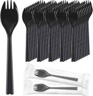 EUSOAR Plastic Spoons, 50pcs 6.3"x1.2" Black Long Handle Disposable Sporks Individually Wrapped Cutlery, Heavy Duty Utensils Silverware Fork Spoon Bulk for Party Wedding Birthday Gathering Desserts EUSOAR Plastic Spoons, 50pcs 6.3"x1.2" Black Long Handle Disposable Sporks Individually Wrapped Cutlery, Heavy Duty Utensils Silverware Fork Spoon Bulk for Party Wedding Birthday Gathering Desserts