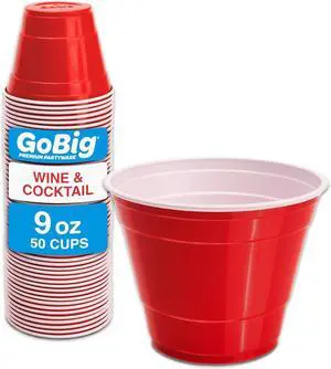 GoBig 9 oz Plastic Party Cups for Wine & Cocktails - 50, 100, or 200 Count Disposable Plastic Cups for Alcohol GoBig 9 oz Plastic Party Cups for Wine & Cocktails - 50, 100, or 200 Count Disposable Plastic Cups for Alcohol