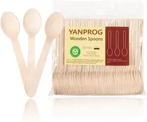Wooden Spoons Disposable 6.3" Compostable Spoons 100 Pcs Biodegradable Spoon, Natural Birch Eco-Friendly Suitable for Parties,Camping,Weddings&Dinner Events Wooden Spoons Disposable 6.3" Compostable Spoons 100 Pcs Biodegradable Spoon, Natural Birch Eco-Friendly Suitable for Parties,Camping,Weddings&Dinner Events