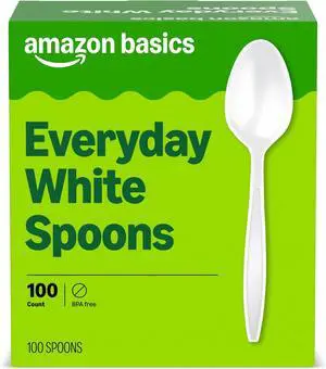 Amazon Basics Disposable Everyday White Spoons, 100 Count Amazon Basics Disposable Everyday White Spoons, 100 Count