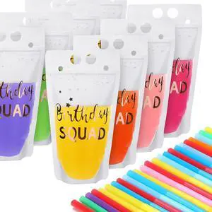 Patelai 20 Pieces Birthday Juice Pouches for Adults with Straws Heavy Duty Hand-held Translucent Reclosable Zipper Smoothie Pouches Stand-up Plastic Bags for Birthday Party Supplies Patelai 20 Pieces Birthday Juice Pouches for Adults with Straws Heavy Duty Hand-held Translucent Reclosable Zipper Smoothie Pouches Stand-up Plastic Bags for Birthday Party Supplies