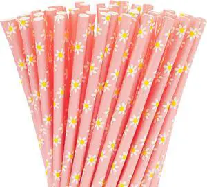 Whaline 100Pcs Daisy Paper Straws Pink Flower Disposable Drinking Straws Groovy Floral Decorative Straw for Spring Summer Birthday Baby Shower Party Supplies Juices Shakes Cocktail Decoration Whaline 100Pcs Daisy Paper Straws Pink Flower Disposable Drinking Straws Groovy Floral Decorative Straw for Spring Summer Birthday Baby Shower Party Supplies Juices Shakes Cocktail Decoration