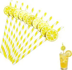 60 Pcs Lemon Paper Straws, Yellow Striped Drinking Straws for Lemonade Stand Party Supplies Disposable Lemon Straw for Cocktails, Juice, Shakes, Summer Fruit Theme Birthday Decorations 60 Pcs Lemon Paper Straws, Yellow Striped Drinking Straws for Lemonade Stand Party Supplies Disposable Lemon Straw for Cocktails, Juice, Shakes, Summer Fruit Theme Birthday Decorations