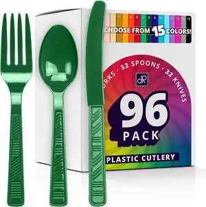 DecorRack Plastic Cutlery Set, Green Colored Plastic Silverware Sets for Parties, 96 Piece Bulk Heavy Duty Utensils (Green, 96 Pieces) DecorRack Plastic Cutlery Set, Green Colored Plastic Silverware Sets for Parties, 96 Piece Bulk Heavy Duty Utensils (Green, 96 Pieces)
