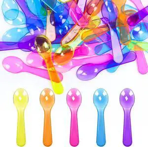 200 Pack 3 Inch Colored Mini Plastic Taster Spoons with Storage Box 200 Pack 3 Inch Colored Mini Plastic Taster Spoons with Storage Box