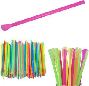 Concession Essentials 8'' Unwrapped Snow Cone Spoon Straw Assorted Bright Colors. Pack of 200ct. Concession Essentials 8'' Unwrapped Snow Cone Spoon Straw Assorted Bright Colors. Pack of 200ct.