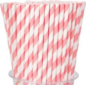 100 Packs Pink Biodegradable Striped Paper Straws, Disposable Drinking Straws for Birthday Carnival Summer Pool Party Wedding Baby Shower Halloween Christmas Party Decoration Supplies 100 Packs Pink Biodegradable Striped Paper Straws, Disposable Drinking Straws for Birthday Carnival Summer Pool Party Wedding Baby Shower Halloween Christmas Party Decoration Supplies