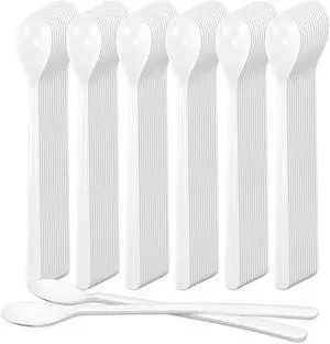 Long Handle Plastic Spoons, 100 Count Heavy Duty Disposable Sundae Spoons for Ice Cream Floats, Milkshakes, BPA-Free Bulk Utensils (White) Long Handle Plastic Spoons, 100 Count Heavy Duty Disposable Sundae Spoons for Ice Cream Floats, Milkshakes, BPA-Free Bulk Utensils (White)