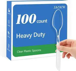 SACATR 100 Count Heavy Duty Clear Plastic Spoons Disposable SACATR 100 Count Heavy Duty Clear Plastic Spoons Disposable