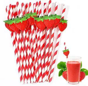 Strawberry Straws, 30 Pack Disposable Drinking Straws Cute Paper Straws with Stripes for Juice, Cocktail, Milkshake, Baby Shower Strawberry Birthday Decorations Strawberry Party Favors - 7.76 Inches Strawberry Straws, 30 Pack Disposable Drinking Straws Cute Paper Straws with Stripes for Juice, Cocktail, Milkshake, Baby Shower Strawberry Birthday Decorations Strawberry Party Favors - 7.76 Inches