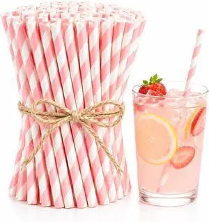 Haundry 100 Count Pink Striped Paper Straws, Biodegradable Disposable Drinking Straws for Bridal Shower, Brithday, Cocktails, Wedding, Baby Shower Party Decoration Supplies Haundry 100 Count Pink Striped Paper Straws, Biodegradable Disposable Drinking Straws for Bridal Shower, Brithday, Cocktails, Wedding, Baby Shower Party Decoration Supplies