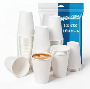 MOUMOULIFE Coffee Cups 12 oz 100 Count Disposable Paper Coffee Cups White MOUMOULIFE Coffee Cups 12 oz 100 Count Disposable Paper Coffee Cups White