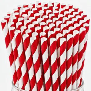 100 Pack Red and White Striped Paper Straws 100 Pack Red and White Striped Paper Straws