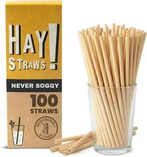HAY! Straws® 7.75" Regular Drinking Straws | 100ct Disposable Natural Wheat Stem Straws | Never Soggy, Neutral-Taste | 100% Biodegradable | Alternative to Plastic and Bioplastic Straws HAY! Straws® 7.75" Regular Drinking Straws | 100ct Disposable Natural Wheat Stem Straws | Never Soggy, Neutral-Taste | 100% Biodegradable | Alternative to Plastic and Bioplastic Straws