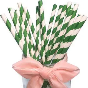 Green Striped Paper Straws Bulk - Disposable Green and White Drinking Straws Biodegradable Paper Pop Cake Sticks for Craft (100 Pack) Green Striped Paper Straws Bulk - Disposable Green and White Drinking Straws Biodegradable Paper Pop Cake Sticks for Craft (100 Pack)