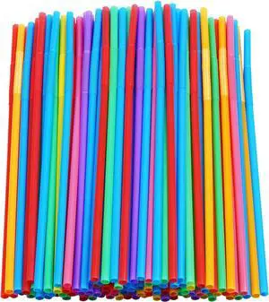200 Pcs Colorful Plastic Long Flexible Straws 200 Pcs Colorful Plastic Long Flexible Straws