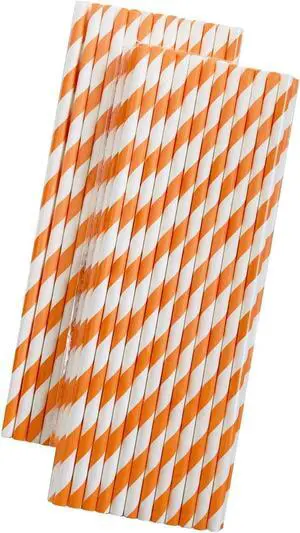 Striped Paper Straws - Party Supply - Orange and White - 7.75 Inches - 50 Pack - Outside the Box Papers Brand Striped Paper Straws - Party Supply - Orange and White - 7.75 Inches - 50 Pack - Outside the Box Papers Brand