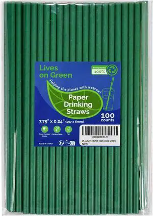 7.75" Solid Green Paper Straws for Drinks, Cocktail, Party 100ct Disposable 7.75" Solid Green Paper Straws for Drinks, Cocktail, Party 100ct Disposable