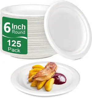 6 Inch Small Dessert Plates, 125 Pack Disposable White Plates 6 Inch Small Dessert Plates, 125 Pack Disposable White Plates