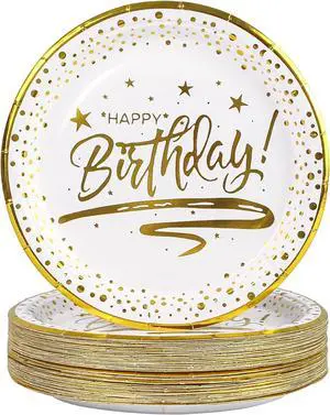50PCS Happy Birthday Paper Plates with Gold Trim 7inch, Disposable White Gold Dessert Paper Plates Dinner Plates Cake Plate Party Supplies for Birthday Party Decorations 50PCS Happy Birthday Paper Plates with Gold Trim 7inch, Disposable White Gold Dessert Paper Plates Dinner Plates Cake Plate Party Supplies for Birthday Party Decorations