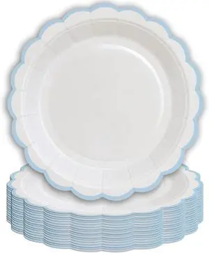 Blue White Scalloped Plates 7" Cake Plate for Baby Shower, Party Blue White Scalloped Plates 7" Cake Plate for Baby Shower, Party